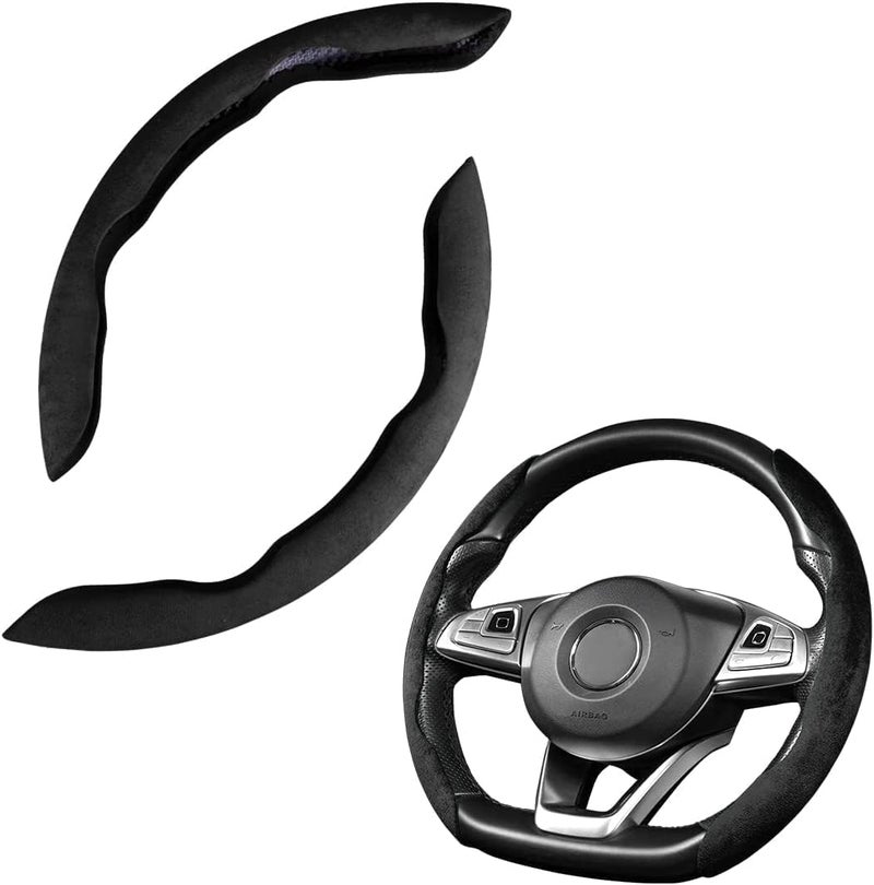 AUTOMAZE New Suede Soft Touch Texture Steering Wheel Grip Cover for Cars, Safe and Non Slip Car Interior Accessory (Suede Black) - Image 1