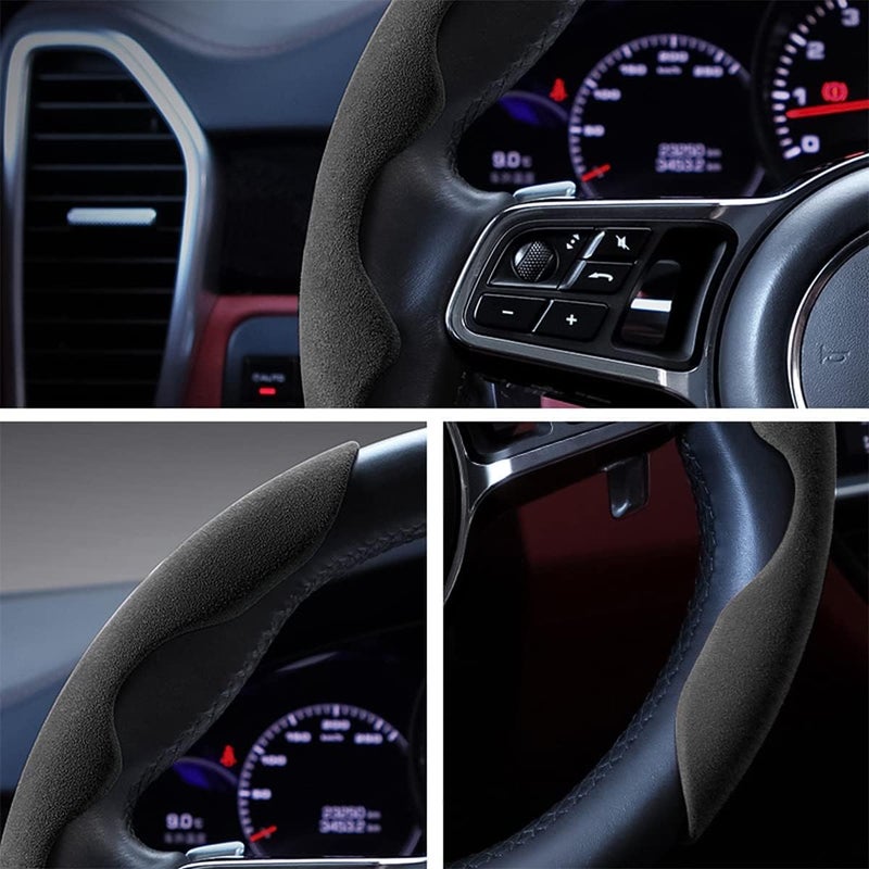 AUTOMAZE New Suede Soft Touch Texture Steering Wheel Grip Cover for Cars, Safe and Non Slip Car Interior Accessory (Suede Black) - Image 5