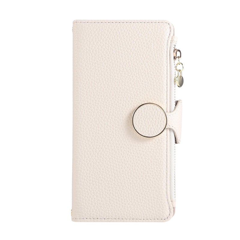 erorex For Samsung Galaxy A12 5G Round Buckle Zipper Wallet Leather Phone Case with Crossbody Strap(White) - Image 2