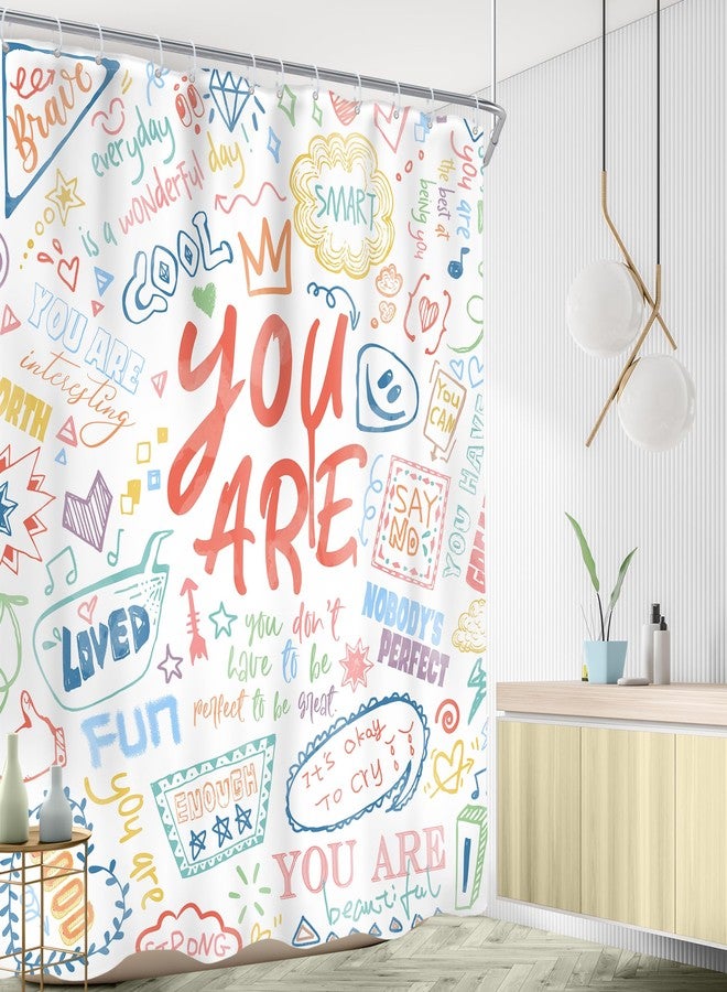 AMBZEK Kids Inspirational Quotes Shower Curtain 60Wx72L Inch Teens You are Motivational Abstract Funny Colorful Graffiti Artwork Cloth Fabric Waterproof Polyester Bathroom Decor Set with 12 Pack Hooks - Image 3