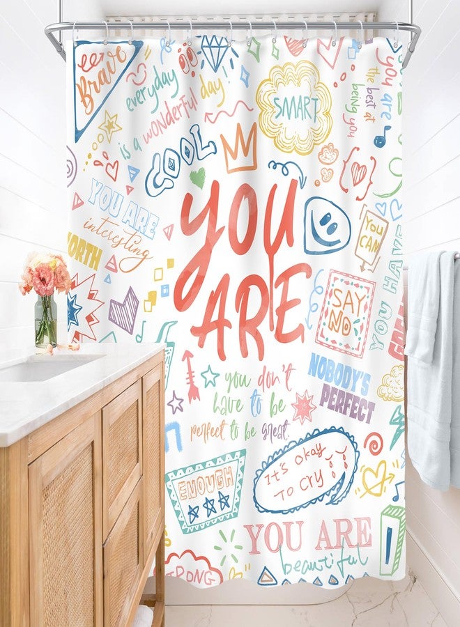 AMBZEK Kids Inspirational Quotes Shower Curtain 60Wx72L Inch Teens You are Motivational Abstract Funny Colorful Graffiti Artwork Cloth Fabric Waterproof Polyester Bathroom Decor Set with 12 Pack Hooks - Image 4