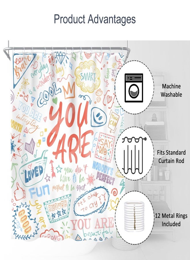 AMBZEK Kids Inspirational Quotes Shower Curtain 60Wx72L Inch Teens You are Motivational Abstract Funny Colorful Graffiti Artwork Cloth Fabric Waterproof Polyester Bathroom Decor Set with 12 Pack Hooks - Image 5