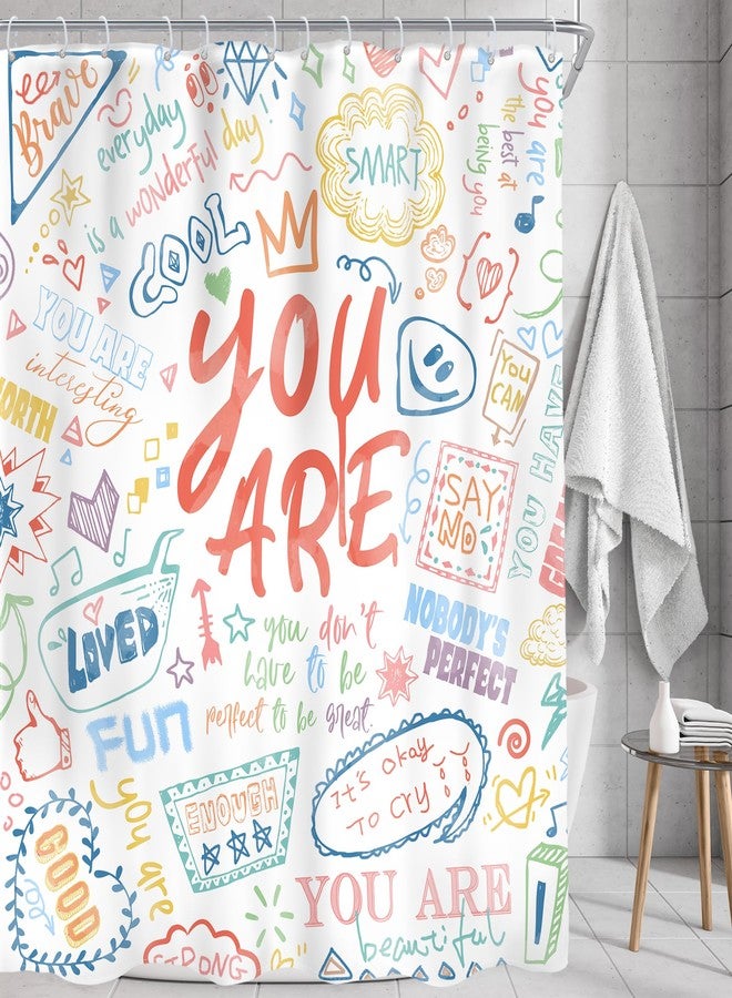 AMBZEK Kids Inspirational Quotes Shower Curtain 60Wx72L Inch Teens You are Motivational Abstract Funny Colorful Graffiti Artwork Cloth Fabric Waterproof Polyester Bathroom Decor Set with 12 Pack Hooks - Image 2