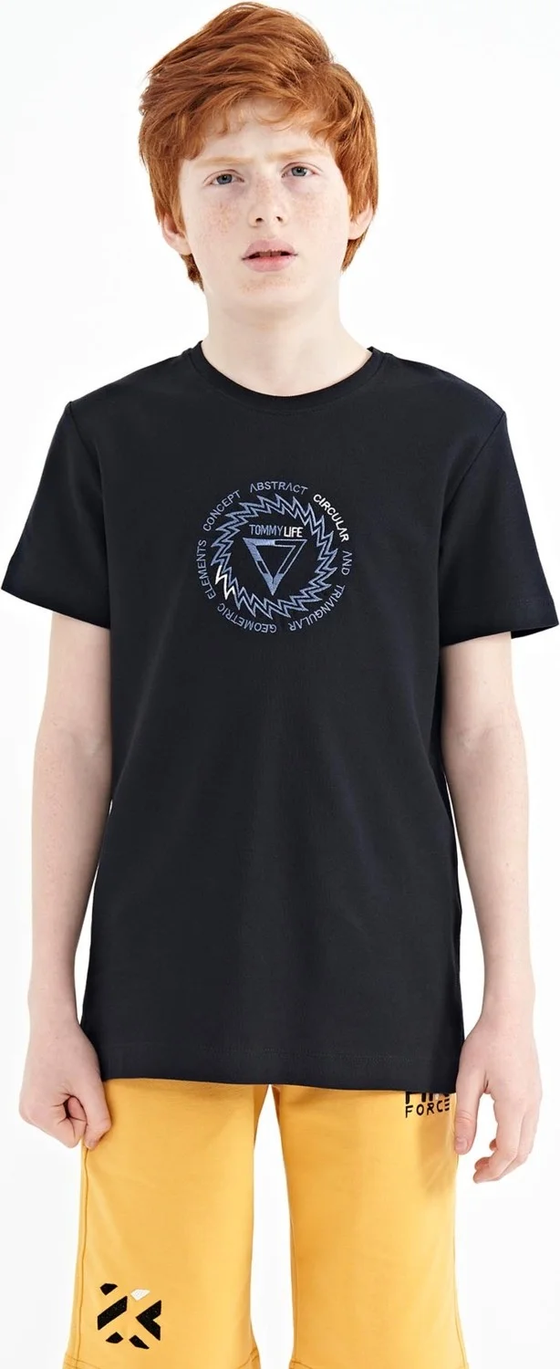 Tommy Life Navy Blue Embroidery Detailed O Neck Standard Pattern Boy T-Shirt - 11115