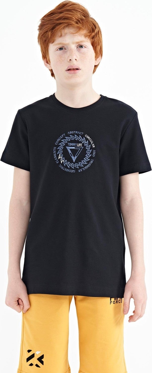 Tommy Life Navy Blue Embroidery Detailed O Neck Standard Pattern Boy T-Shirt - 11115 - Image 1