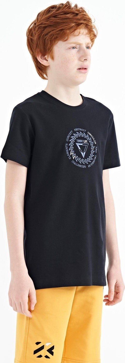 Tommy Life Navy Blue Embroidery Detailed O Neck Standard Pattern Boy T-Shirt - 11115 - Image 4