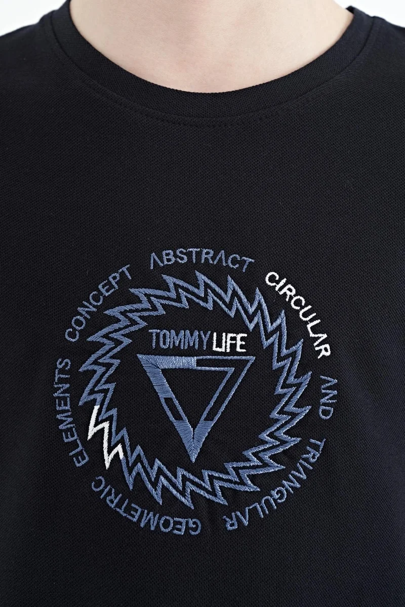 Tommy Life Navy Blue Embroidery Detailed O Neck Standard Pattern Boy T-Shirt - 11115