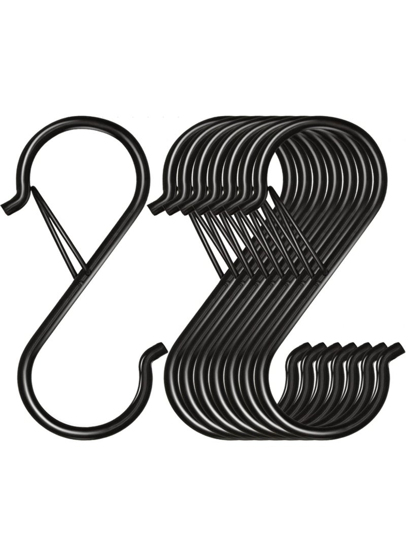 8 Pack S Hooks for Hanging, 3.5 inch Heavy Duty Metal S Hooks with Safety Buckle S Shaped Hooks Pot Rack Closet Hooks for Hanging Plants, Clothes, Kitchen Utensil, Pots, Pans, Bags (Black) - Image 1