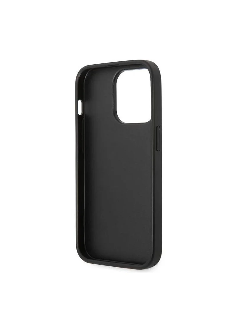 Karl Lagerfeld Grained PU Leather Case With Monogram Pattern Vertical Logo Stripe iPhone 14 Pro Max - Brown