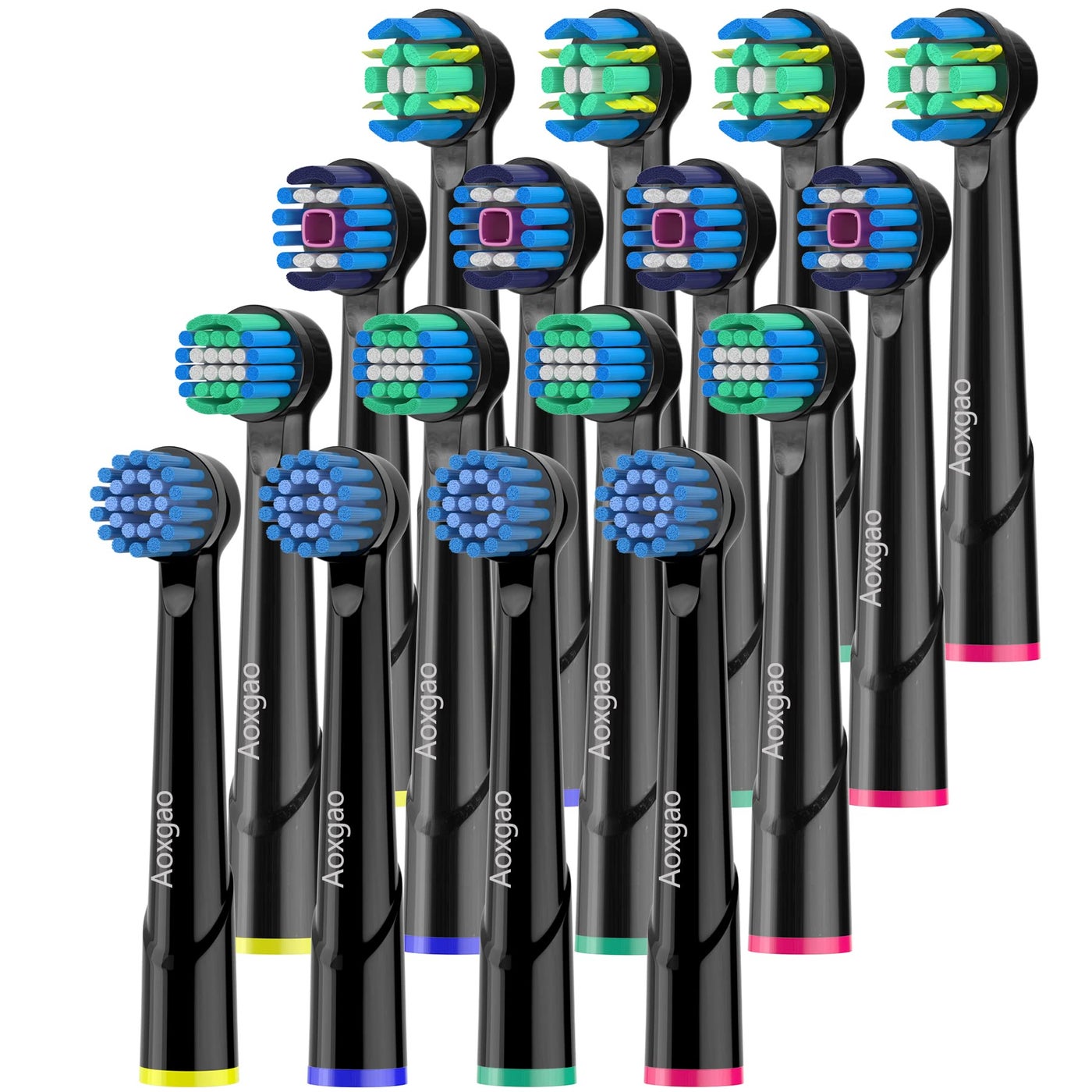 AOXGAO Replacement Heads Compatible with Oral B Electric Toothbrush 16 Pcs Toothbrush Heads for Oralb Braun Refill Pro 1000 2000 3000 500 Vitality Genius x Black