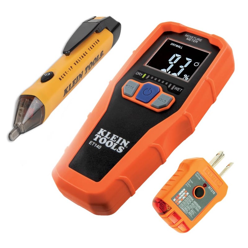 Klein Tools 80023P Tool Set Home Inspector Tool Kit with Digital Moisture Meter NonContact Voltage Tester GFCI Outlet Tester 3Piece