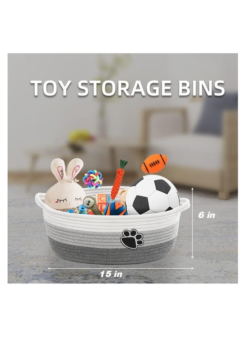 Woven Cotton Rope Storage Basket Laundry Basket Organizer Small Baskets for Organizing Rope Storage Basket with Handle Cute Cotton Basket Nursery Gift Dog Toy Storage Bins Toy Organizer