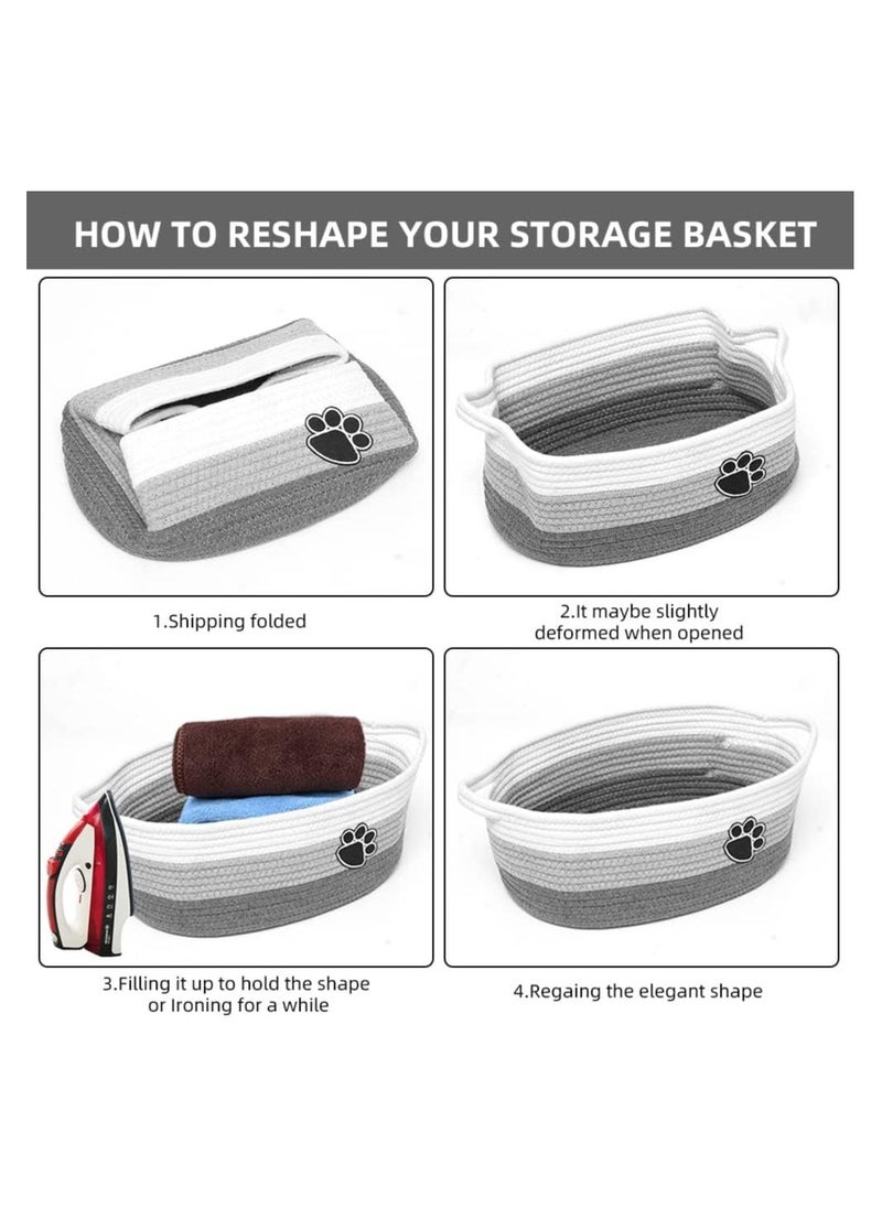 Woven Cotton Rope Storage Basket Laundry Basket Organizer Small Baskets for Organizing Rope Storage Basket with Handle Cute Cotton Basket Nursery Gift Dog Toy Storage Bins Toy Organizer