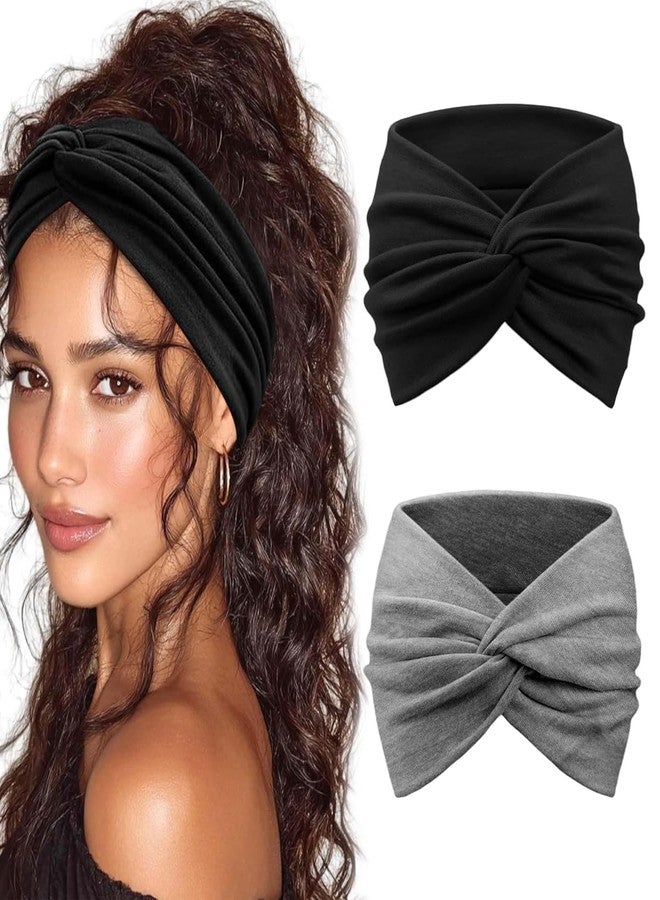 ماي كرييت طقم ربطات شعر عريضة من قطعتين من MAYCREATE® للنساء، ربطات شعر أنيقة، ربطات شعر مرنة على شكل عمامة معقودة، مناسبة للاستخدام اليومي، وإطلالة الشارع، والرياضة، والعناية بالوجه - Image 1