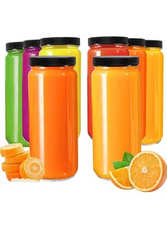 16OZ Glass Juice Bottles with Caps, 8 Pack Can Tumbler Glasses Smoothie Cups, Reusable Juice Bottles for Juicing, Glass Drinking Jars Juicing Bottles Travel Bottles Water Cups