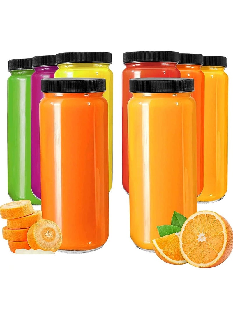 Generic - 16OZ Glass Juice Bottles with Caps, 8 Pack Can Tumbler Glasses Smoothie Cups, Reusable Juice Bottles for Juicing, Glass Drinking Jars Juicing Bottles Travel Bottles Water Cups - Image 1
