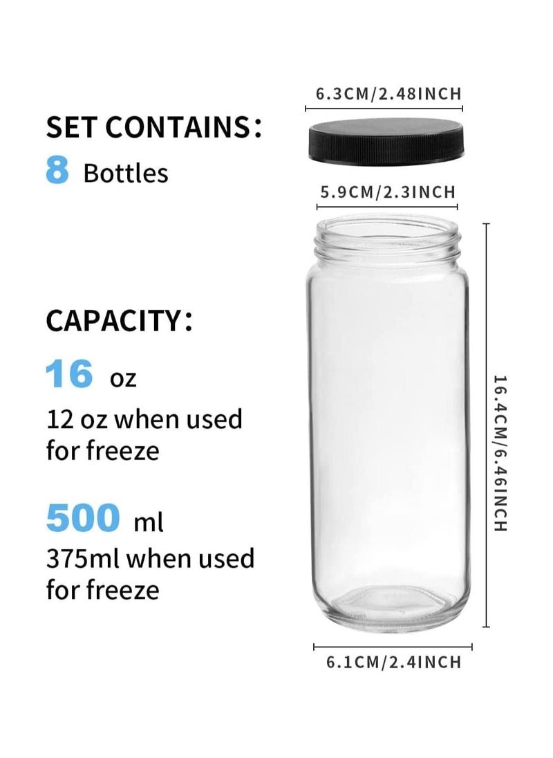 Generic - 16OZ Glass Juice Bottles with Caps, 8 Pack Can Tumbler Glasses Smoothie Cups, Reusable Juice Bottles for Juicing, Glass Drinking Jars Juicing Bottles Travel Bottles Water Cups - Image 1