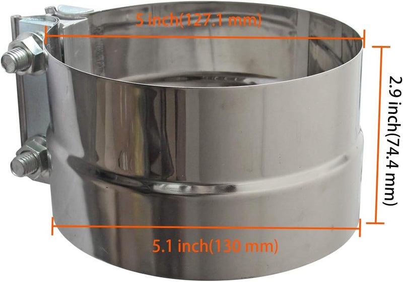 LEDAUT Exhaust Band Clamps 5" Lap Joint - Stainless Steel With 1 Block 2Pcs For 5" Od To 5" Id Exhaust Pipe, Muffler, Elbow And Exhaust Tubing Connection(2 Pack) - Image 2