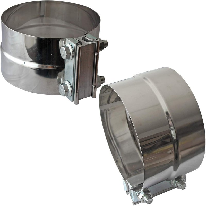 LEDAUT Exhaust Band Clamps 5" Lap Joint - Stainless Steel With 1 Block 2Pcs For 5" Od To 5" Id Exhaust Pipe, Muffler, Elbow And Exhaust Tubing Connection(2 Pack) - Image 1