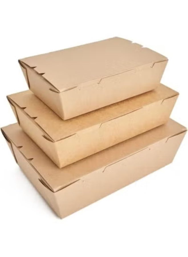 ايكواي Ecoway Large Kraft Lunch Box Without Window Food Container Made With Craft Paper For Meals & Dessert, Take Away Container, Disposable, Eco-friendly, Compostable - Pack Of 120, Brown - Image 2