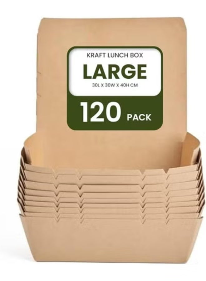 ايكواي Ecoway Large Kraft Lunch Box Without Window Food Container Made With Craft Paper For Meals & Dessert, Take Away Container, Disposable, Eco-friendly, Compostable - Pack Of 120, Brown - Image 1