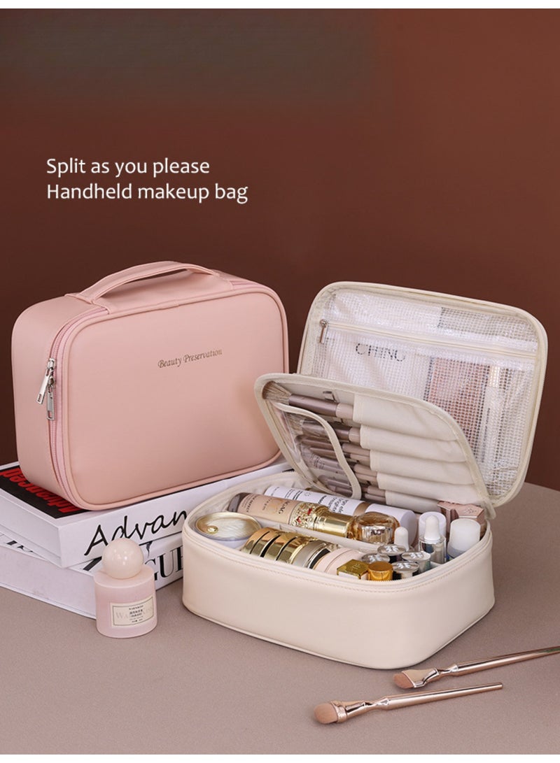 عربست حقيبة مكياج للسفر حقيبة مستحضرات تجميل كبيرة السعة، حقيبة مكياج محمولة واسعة الفتح منظمة للنساء لأساسيات السفر زجاجات إكسسوارات أدوات الزينة للسفر، فرش، أسود - Image 2
