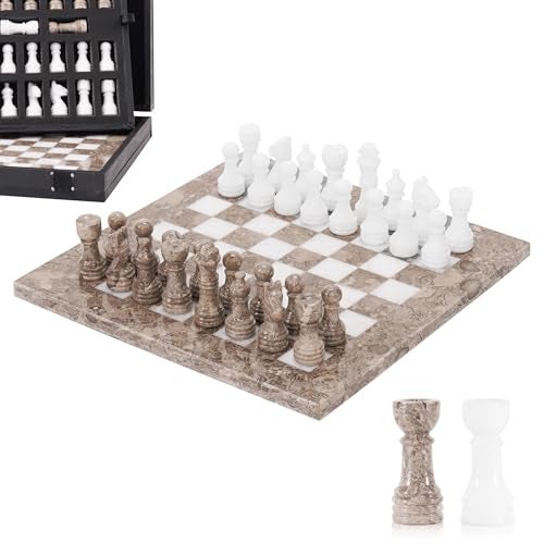 MARBLE RANGE Marble Chess Set for Adults 10 Handmade Oceanic  White Board Game with 32 Chess Pieces 2 Extra Queens  Storage Box Luxury Travel Game Elegant for Home Decor - Image 1