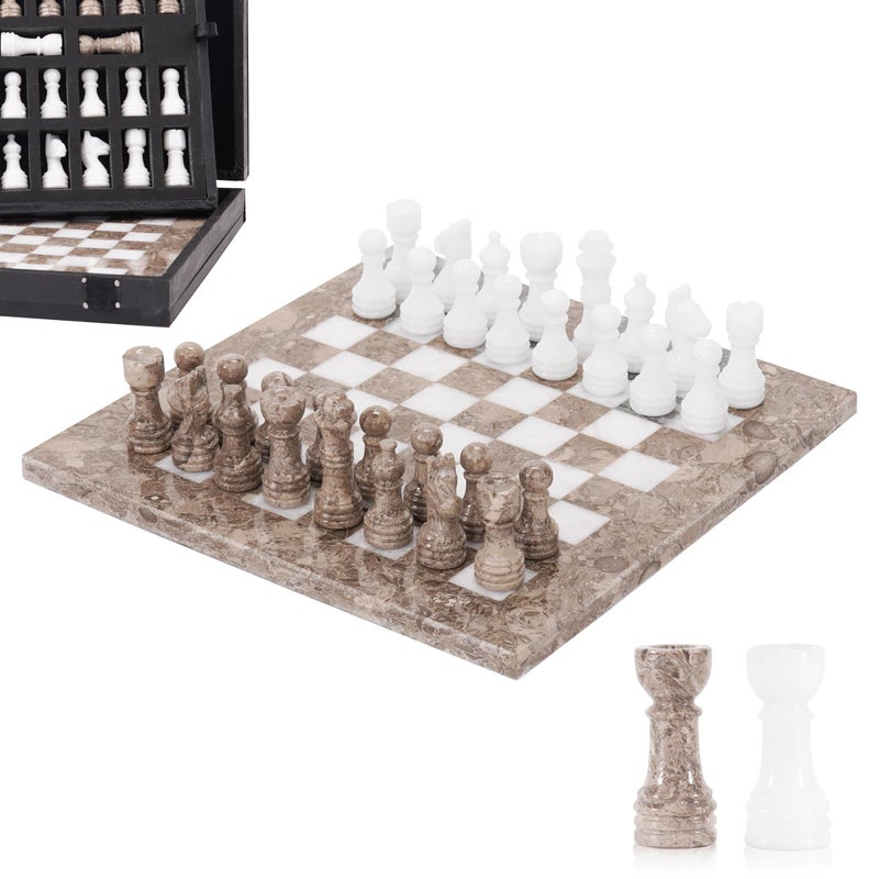 MARBLE RANGE Marble Chess Set for Adults 10 Handmade Oceanic  White Board Game with 32 Chess Pieces 2 Extra Queens  Storage Box Luxury Travel Game Elegant for Home Decor - Image 3