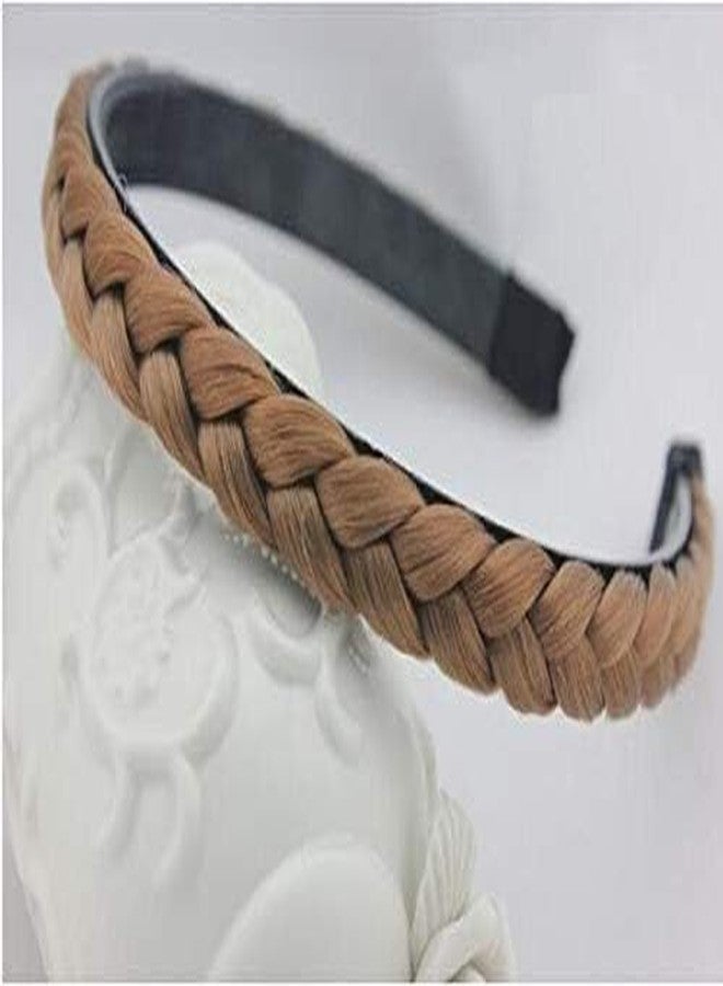 BAKEFY Synthetic Braided Headband - Classic Pearls Plaited Bands, Messy Stretchy Accessories, Fluffy Braids Wig Band for Women and Girls (1 Black + 1 Brown) - Image 5