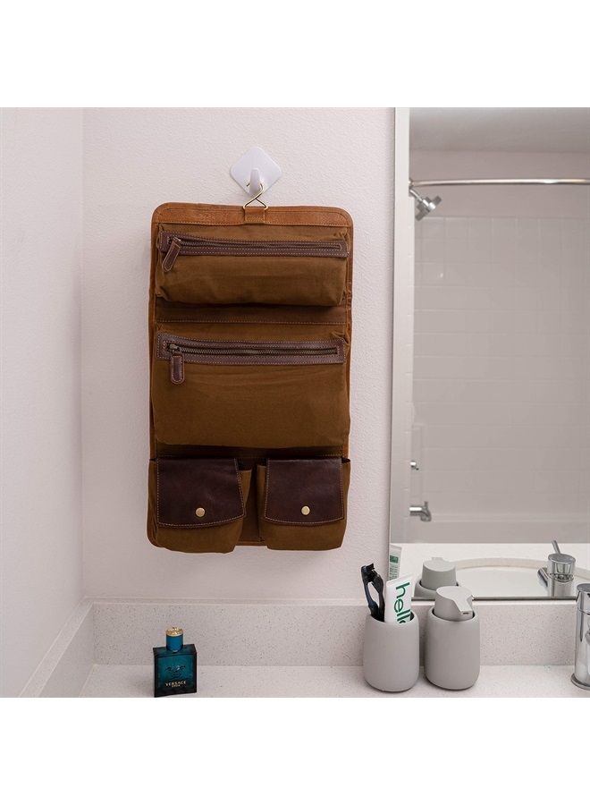 Premium Buffalo Leather Hanging Toiletry Bag Travel Dopp Kit (Yellow Tan)
