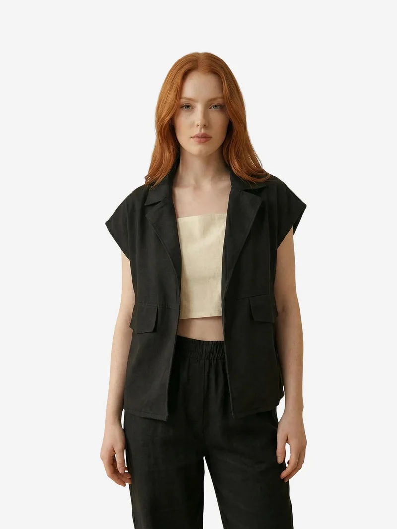My Fashion Black MY FASHION Cotton Waistcoat with Jacket Collar and Pocket for Women | Best Price UAE