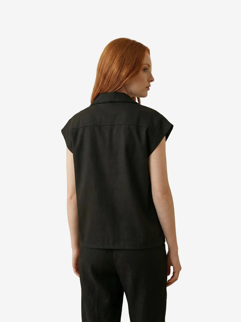My Fashion Black MY FASHION Cotton Waistcoat with Jacket Collar and Pocket for Women | Best Price UAE
