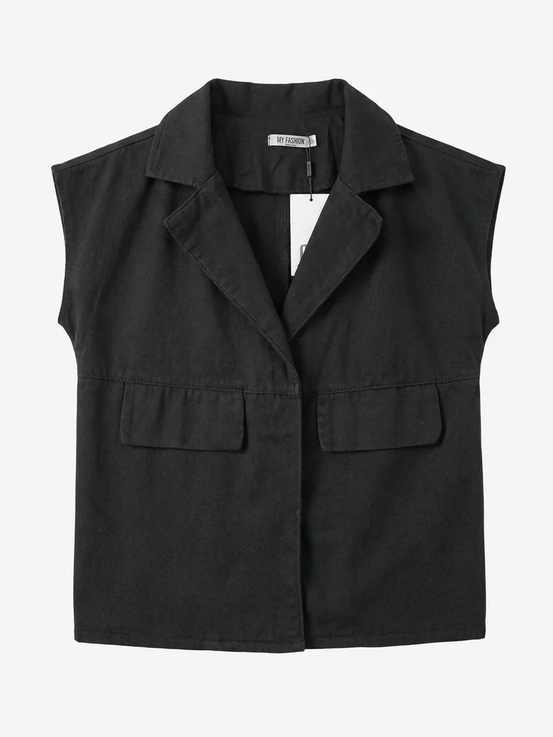 My Fashion Black MY FASHION Cotton Waistcoat with Jacket Collar and Pocket for Women | Best Price UAE