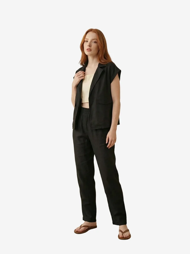 My Fashion Black MY FASHION Cotton Waistcoat with Jacket Collar and Pocket for Women | Best Price UAE