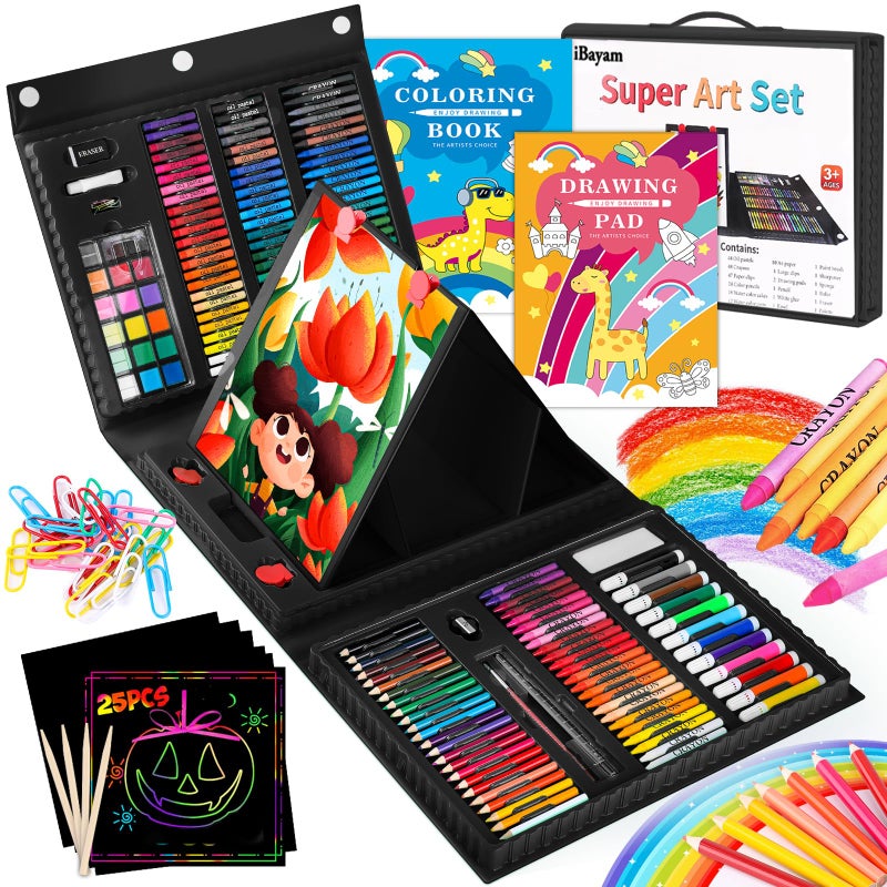 iBayam Art Kit 251Pack Art Supplies Drawing Kits Arts and Crafts Gifts Box for Kids Teen Girls Boys Art Set Case with Trifold Easel Scratch Paper Sketch Pad Coloring Book Crayons Pencils