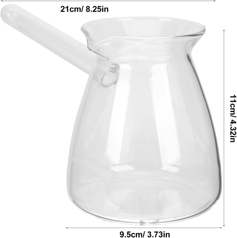 Luxshiny Side Handle Turkish Coffee Pot: Glass Boiling Pot for Coffee, Tea, Milk - Compact Design with V-Shaped Spout for Controlled Pouring - 450ml/15.22oz - Image 2