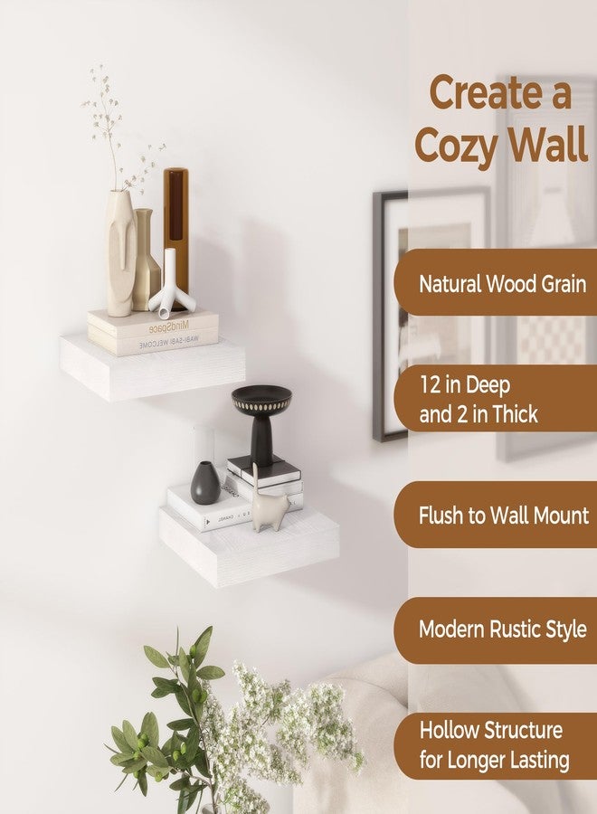 Fun Memories 12 Inch Floating Shelf, Rustic Wood Wall Shelves for Wall Decor & Storage, 12 x 12 Floating Shelf for Living Room, Bathroom, Bedroom, White, Set of 2 - Image 4