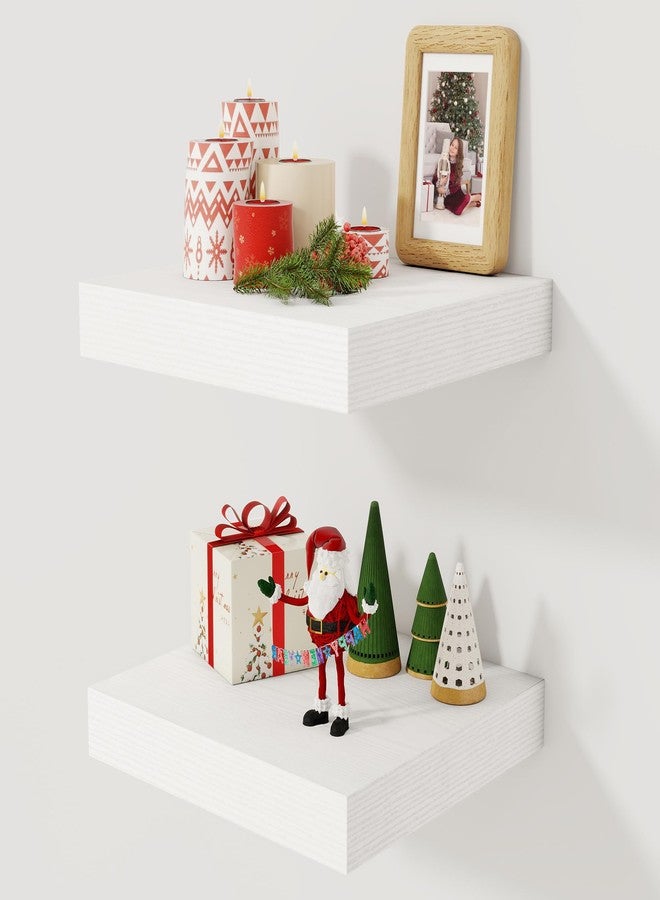 Fun Memories 12 Inch Floating Shelf, Rustic Wood Wall Shelves for Wall Decor & Storage, 12 x 12 Floating Shelf for Living Room, Bathroom, Bedroom, White, Set of 2 - Image 1