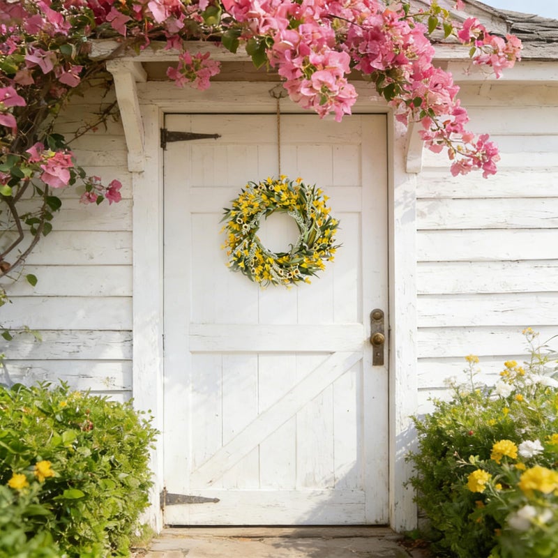 Egolot 24 Inch Spring Yellow Forsythia Flower Wreath for Front Door, All Season Door Decor Wreath with Yellow Sunflower Greenery Leaves for Indoor Outdoor, Floral Wreaths for Doors Windows Walls - Image 4