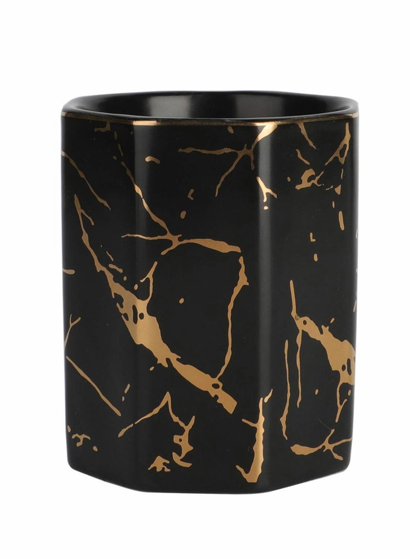 SOLARAE Ceramic Desk Pen Holder, Stand Golden Pattern Cute Pencil Cup Pot Desk Organizer - Image 1