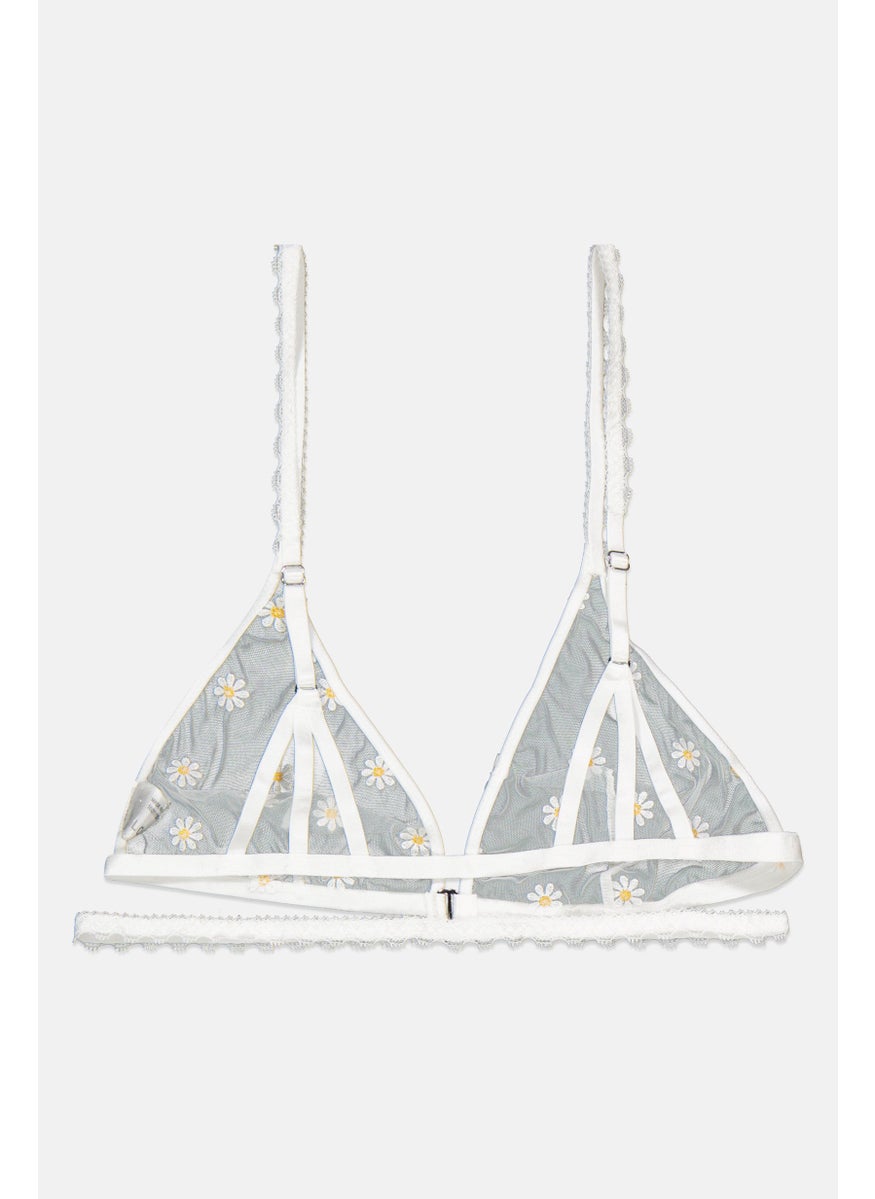 LOST INK Women Non Padded Eyelet Floral Embroidered Bra, White  - Image 2