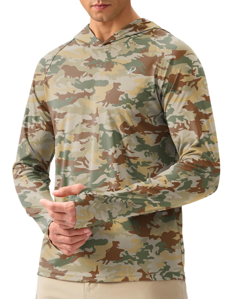 Pudolla Men's Sun Protection Hoodie Shirts UPF 50+ Rash Guard SPF Long Sleeve Fishing Shirt for Men Swim Hiking Boating(Brown Camo Large) - Image 1