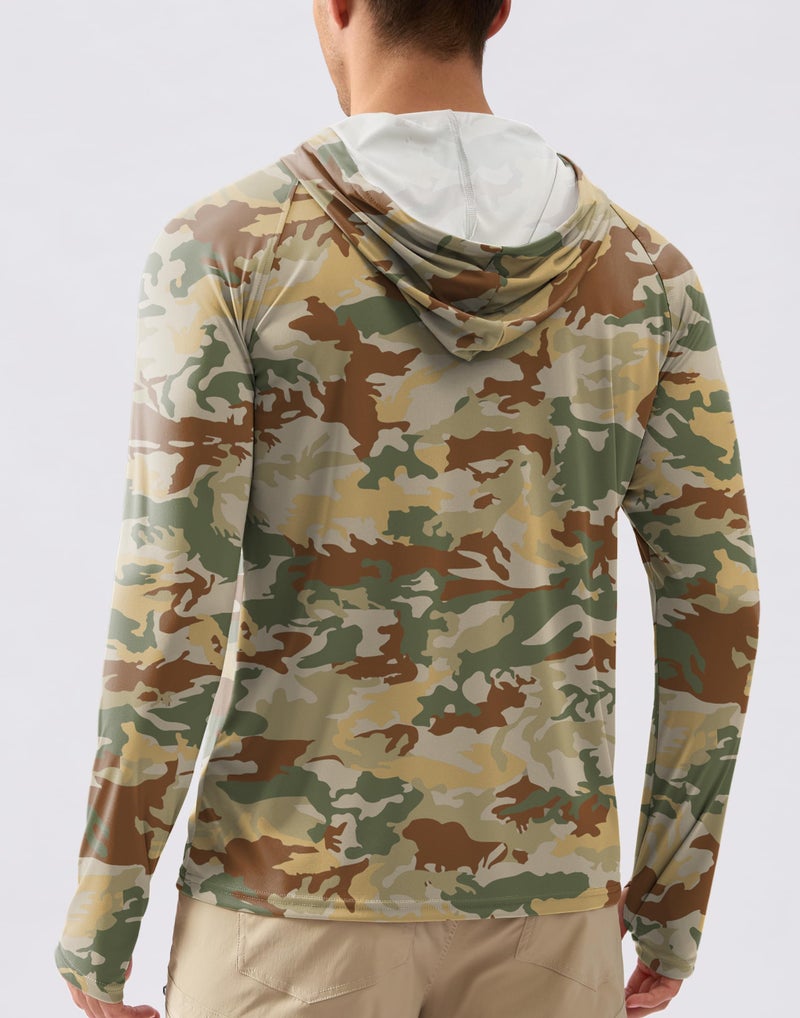 Pudolla Men's Sun Protection Hoodie Shirts UPF 50+ Rash Guard SPF Long Sleeve Fishing Shirt for Men Swim Hiking Boating(Brown Camo Large) - Image 2