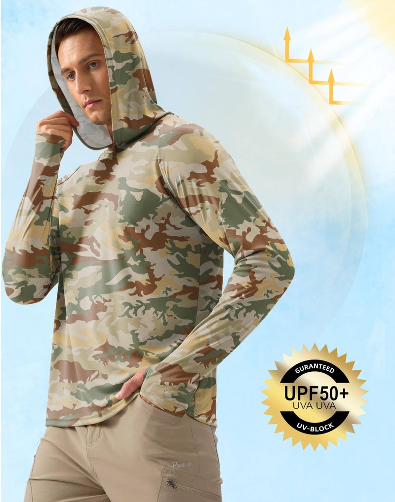 Pudolla Men's Sun Protection Hoodie Shirts UPF 50+ Rash Guard SPF Long Sleeve Fishing Shirt for Men Swim Hiking Boating(Brown Camo Large) - Image 4