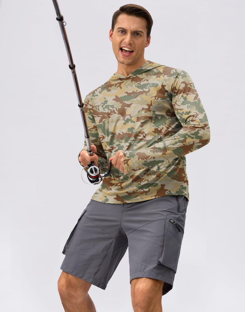 Pudolla Men's Sun Protection Hoodie Shirts UPF 50+ Rash Guard SPF Long Sleeve Fishing Shirt for Men Swim Hiking Boating(Brown Camo Large) - Image 3