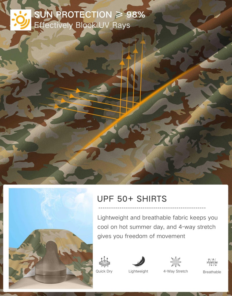 Pudolla Men's Sun Protection Hoodie Shirts UPF 50+ Rash Guard SPF Long Sleeve Fishing Shirt for Men Swim Hiking Boating(Brown Camo Large) - Image 5