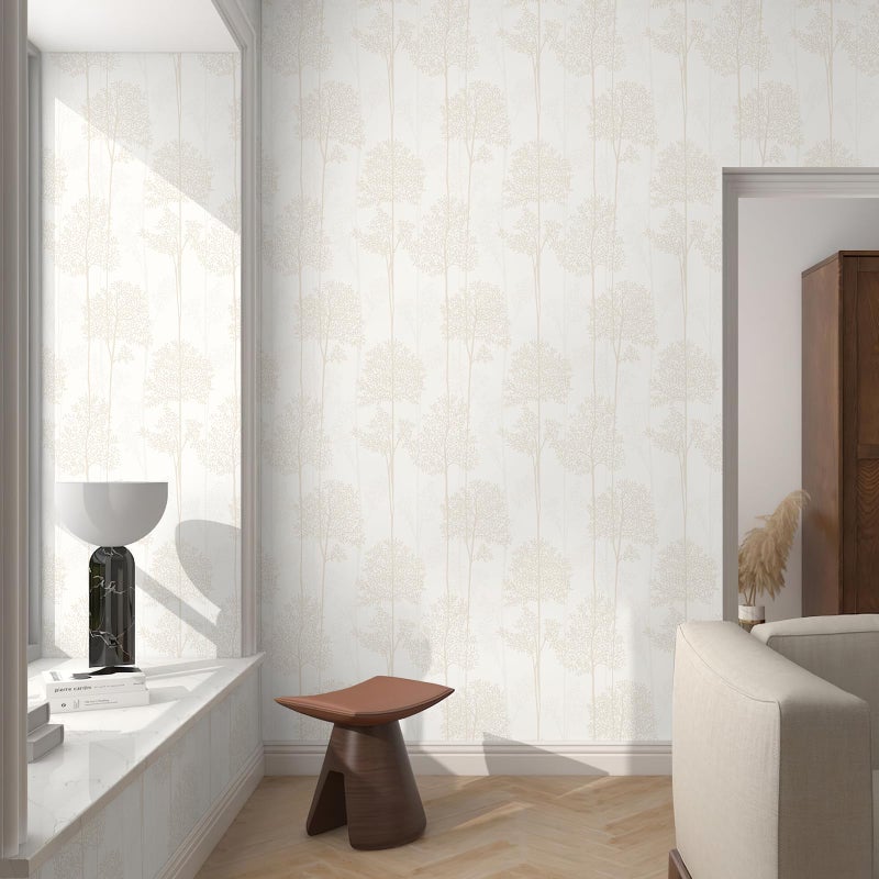 JiffDiff Warm White Self Adhesive Wallpaper with Waterproof, Farmhouse Removable Peel and Stick Wallpaper for Bathroom and Cabinets Decor, Botanical Renter Friendly Contact Paper 17.3" X 120" - Image 4