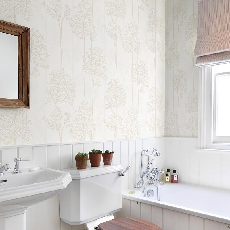 JiffDiff Warm White Self Adhesive Wallpaper with Waterproof, Farmhouse Removable Peel and Stick Wallpaper for Bathroom and Cabinets Decor, Botanical Renter Friendly Contact Paper 17.3" X 120" - Image 2