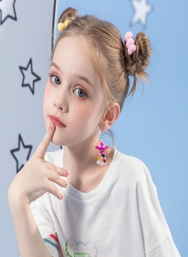 Cykdohy Pink Alien Spaceship Dangle Hook Earrings for Women Acrylic Novelty Funny Cute Cartoon Cat Animal Drop Earring Lightweight UFO Cosmos Weird Airship Flying Saucer Halloween Costume Party Jewelry Space Lovers Gifts - Image 3