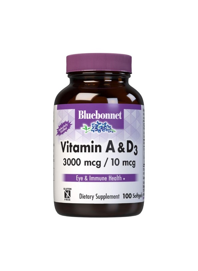 Bluebonnet Nutrition Vitamin A & D3 10,000 IU/400 IU from Deep Sea, Cold Water, Fish Oil - For Eye Health & Immune Function* - Gluten Free -Dairy Free -Molecularly Distilled -100 Softgel/100 Servings - Image 1